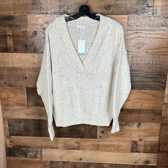 Abound Sweater V-Neck Drop Shoulder Ivory Confetti Blue Green Red Specks XL - Picture 15 of 15